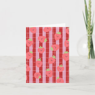 Carte rayée rose et rouge, avec des fraises