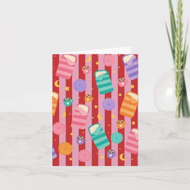 Carte rayée rose et rouge avec motif de soirée pyj (Devant)