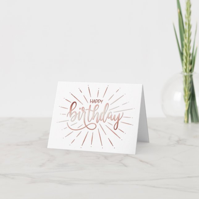 Carte Rayon rose d'or de bel anniversaire minimaliste (Devant)