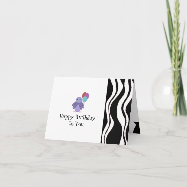 Carte Rayure de zèbre avec oiseau et ballons (Devant)