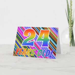 Carte Rayures Colorées + Motif Arc-en-Ciel "24 ans !"