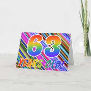 Carte Rayures Colorées + Motif Arc-en-Ciel "63 ans !"