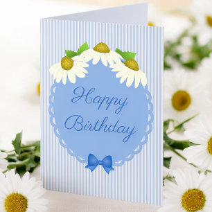 Carte Rayures fines bleues avec fleurs à cônes pour anni
