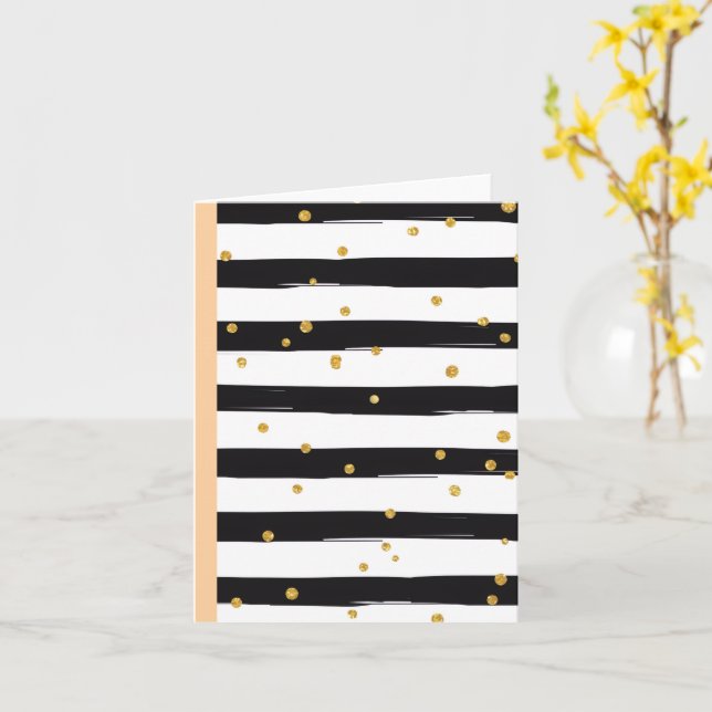 Carte Rayures noires et blanches avec motif de confettis (Fleur jaune)
