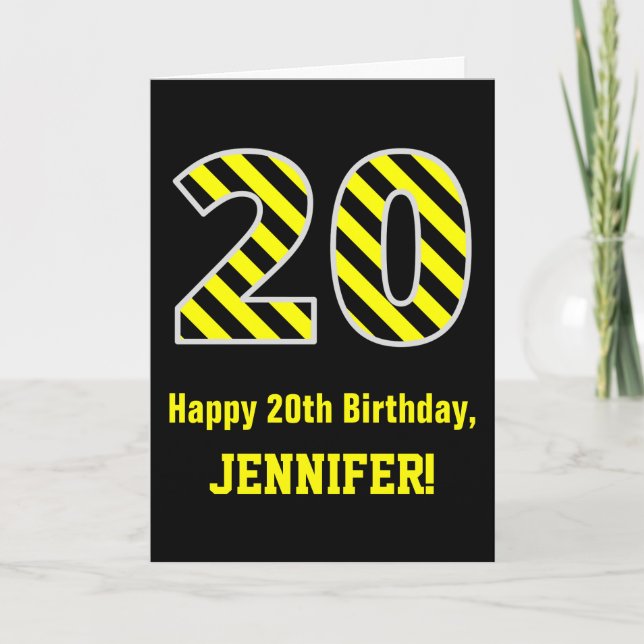 Carte Rayures noires et jaunes "20" ; 20e anniversaire + (Devant)