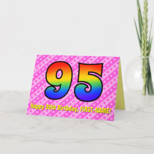 Carte Rayures roses amusantes, cœurs, arc-en-ciel # 95e 