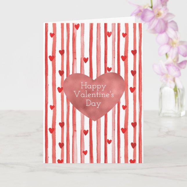 Carte Rayures rouges et coeurs pour la Saint-Valentin (Orchidée)