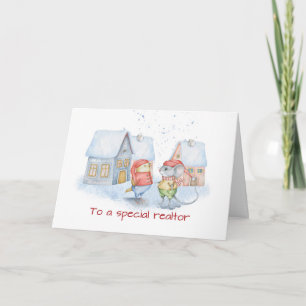 Carte Realtor Cute Souris et Merci de Noël aux oiseaux