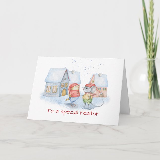 Carte Realtor Cute Souris et Merci de Noël aux oiseaux (Devant)