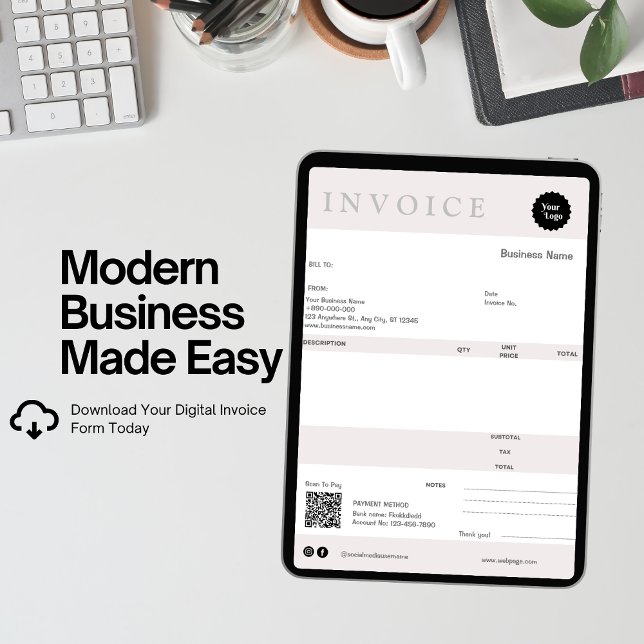 Carte Réception de vente de facture minimale Petite entr (invoice sales receipt small business modern minimalist client invoice logo service invoice, digital)