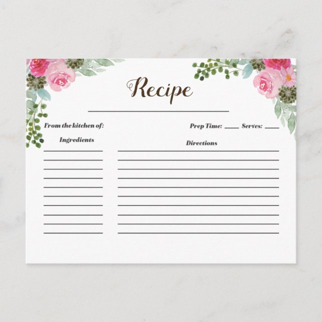 Carte Recette Cactus Rose Cute (Devant)