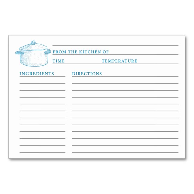 Carte Recette Cuisine Bleue Blanc Douche (Devant)