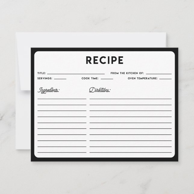 Carte Recette de typographie moderne noir et blanc (Devant)