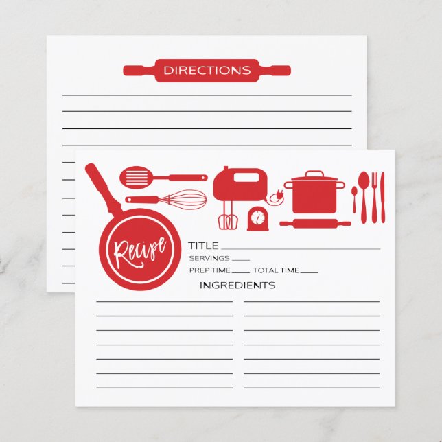 Carte Recette d'ustensiles de cuisine rouge modern (Devant / Derrière)