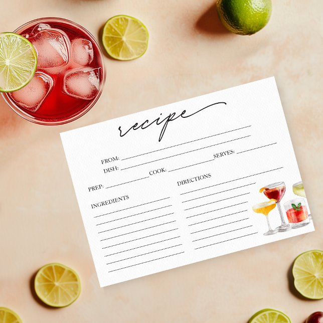Carte Recette Fête des mariées Cocktail Cute (Créateur téléchargé)