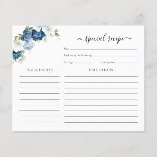 Carte Recette Fête des mariées Florale bleu Dusty 