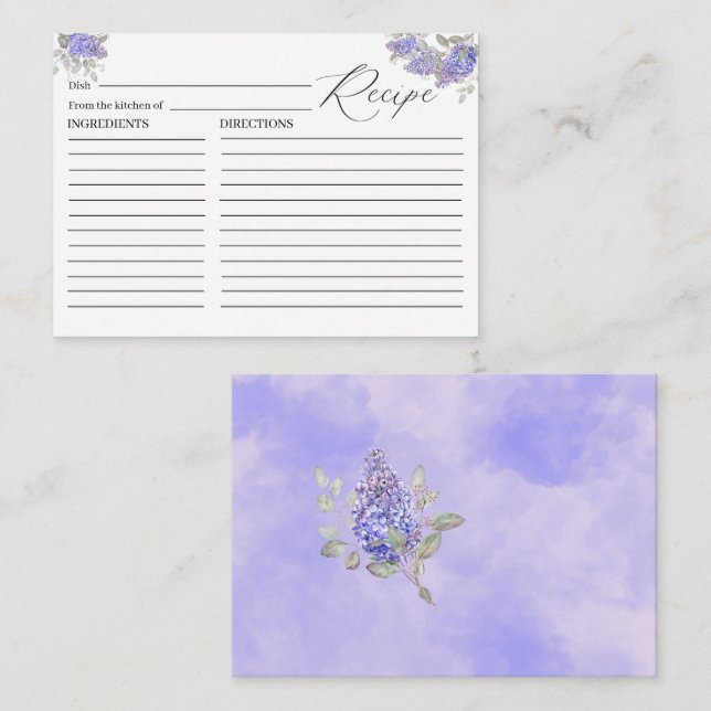 Carte Recette Fleurs Lilac Aquarelle (Devant / Derrière)