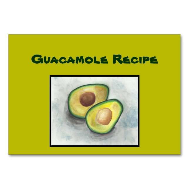 Carte Recette Guacamole. Avocado en aquarelle. (Devant)