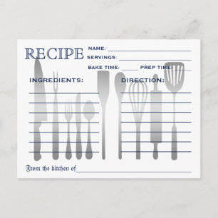 Carte Recette Rétro Bleu rayé
