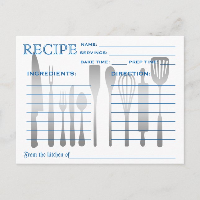 Carte Recette Rétro Bleu rayé (Devant)