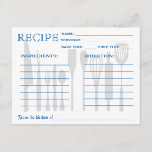 Carte Recette Rétro Outils de cuisine Bleu rayé