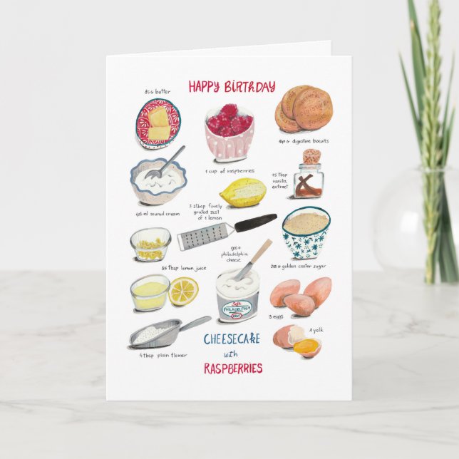 Carte Recette rouge et jaune cheesecake d'anniversaire (Devant)