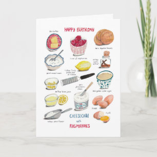 Carte Recette rouge et jaune cheesecake d'anniversaire