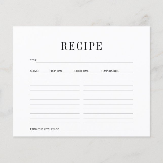 Carte Recette simple noire et blanche (Devant)