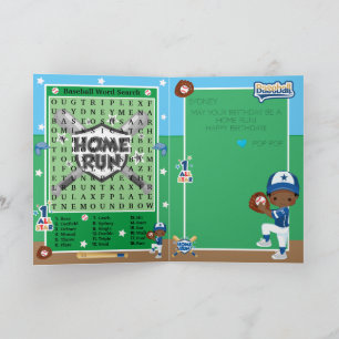 Carte Recherche de mots de baseball pour garçons bruns J