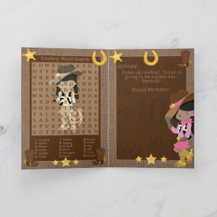 Carte Recherche de mots de cow-girl noire amusante Joyeu