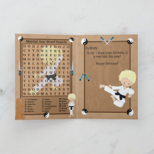Carte Recherche de mots de karaté pour garçons blonds jo