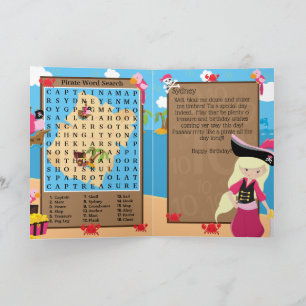 Carte Recherche de mots de pirate de fille blonde amusan