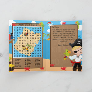 Carte Recherche de mots de pirate garçon blond Fun Joyeu