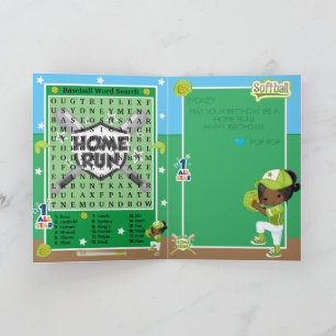 Carte Recherche de mots de softball pour filles brunes J