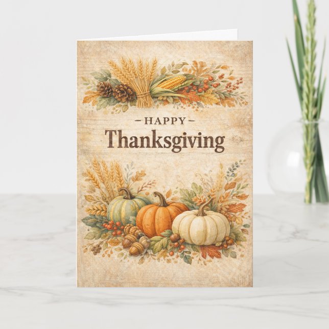 Carte Récolte Automnale Rustique Joyeux Thanksgiving (Devant)
