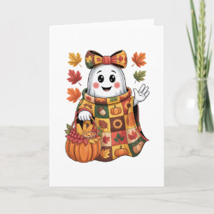 Carte Récolte de citrouille fantôme d'automne Patchwork
