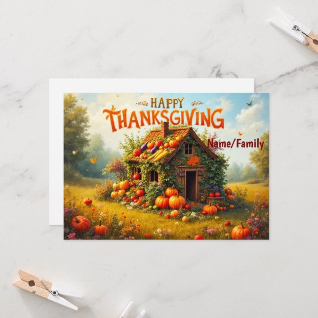 Carte Récolte de Thanksgiving fantaisiste (Devant/Arrière en situation)