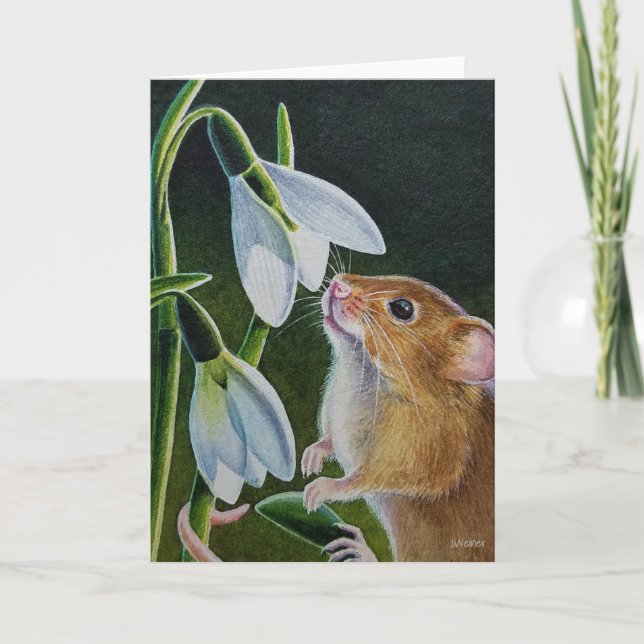 Carte Récolte Souris Odeur Snowdrops Aquarelle Art (Devant)