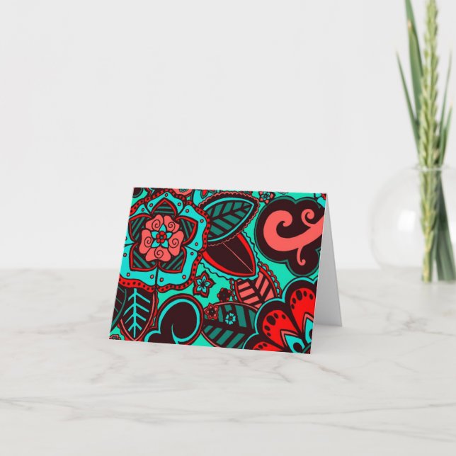 Carte Red and Aqua Floral (Devant)