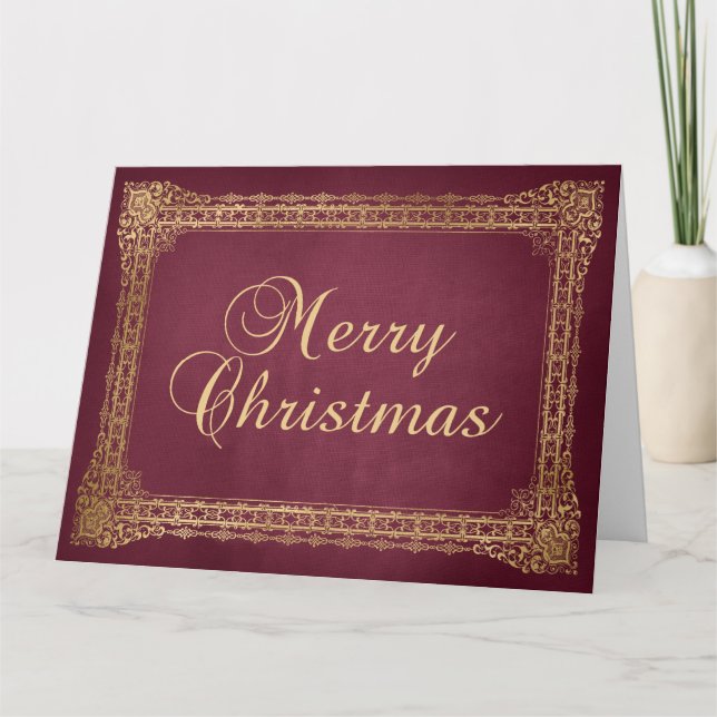 Carte Red and Faux Gold Ornate Border Merry Christmas (Devant)