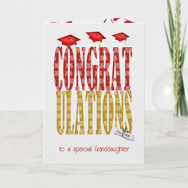 Carte Red and Gold 2025 Graduation pour la petite-fille (Devant)