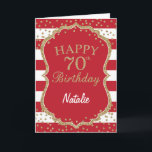 Carte Red and Gold Glitter Confeti 70e Birthday<br><div class="desc">Red and Gold Glitter confeti 70th Birthday Card with personalized name For further customization,  please click the "Customize it" button and use our design tool to modify this template.</div>