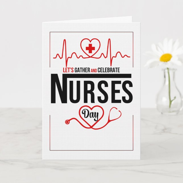 Carte Red and White Heart and Stethoscope Nurses Day (Petite plante)