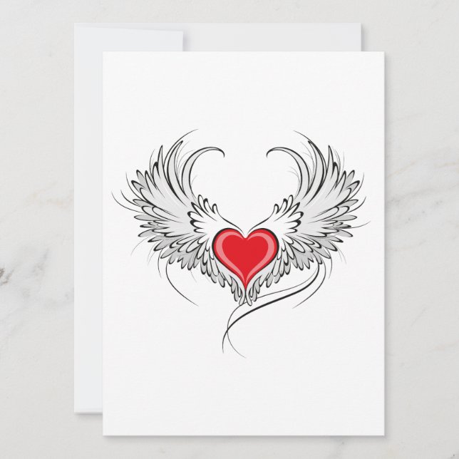 Carte Red Angel Coeur avec ailes (Devant)