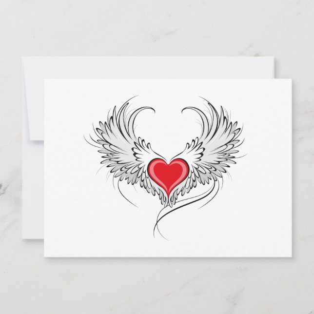 Carte Red Angel Coeur avec ailes (Devant)
