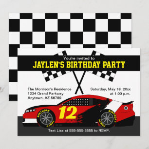 Carte Red Black White Jaune Race Voiture Anniversaire