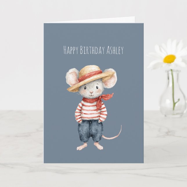 Carte Red Blue Jeans Mouse Birthday (Petite plante)