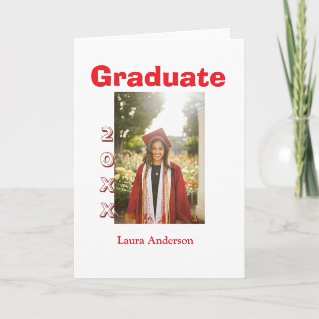 Carte Red bold photo graduation add name class text (Devant)