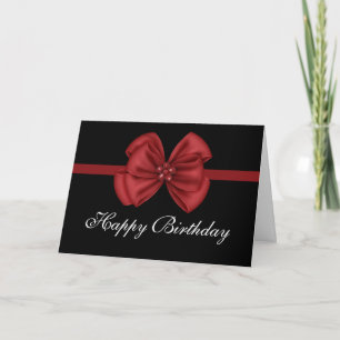 Carte Red Bow Design sur Black Happy Birthday Card