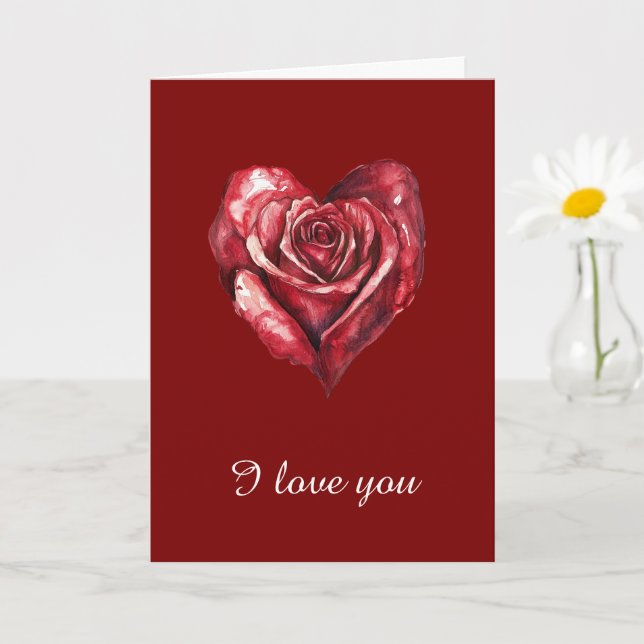 Carte Red Burgundy Rose amour du coeur (Petite plante)